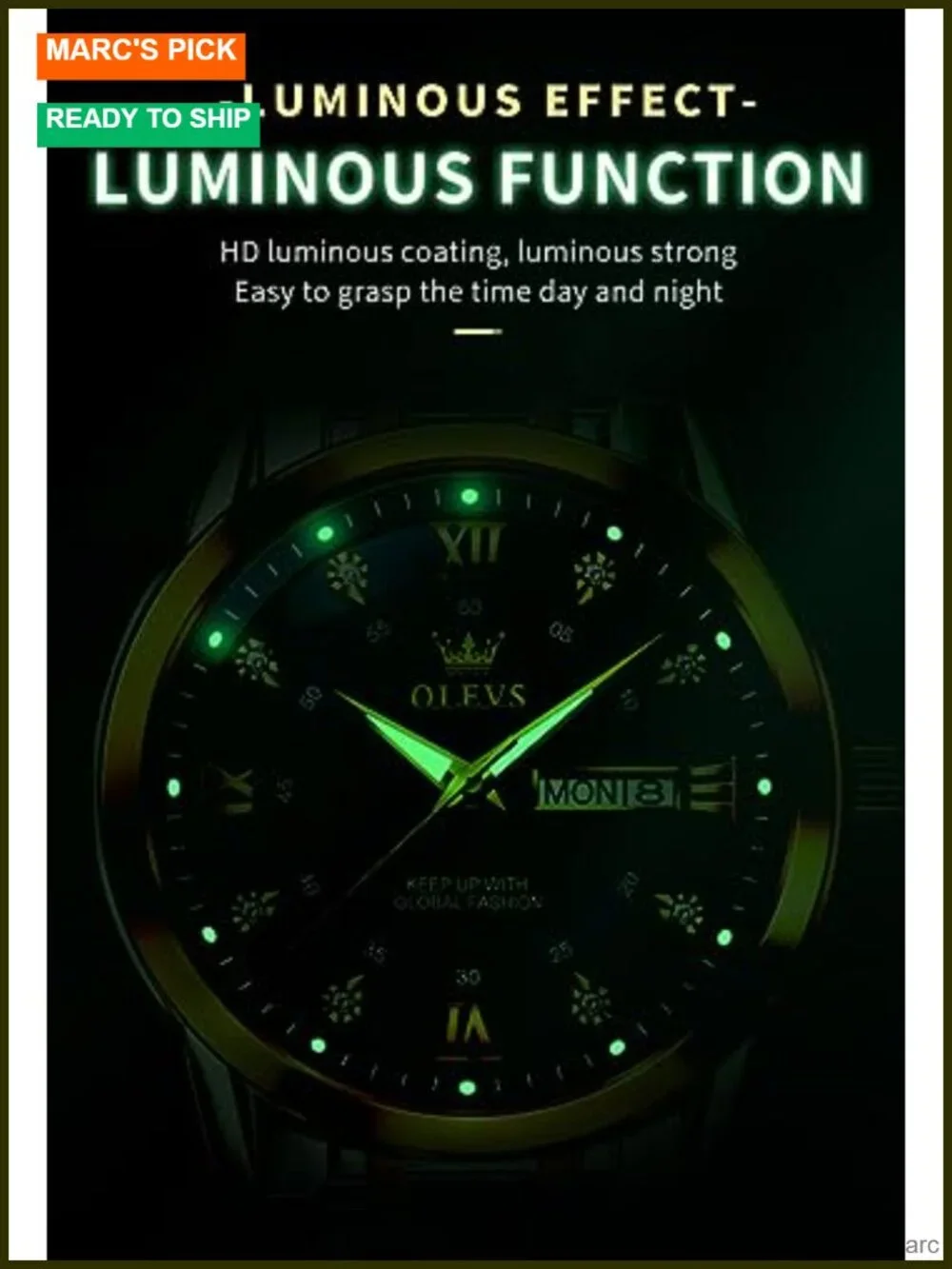 Classic Business Dress Analog Quartz Stainless Steel Waterproof Luminous Date